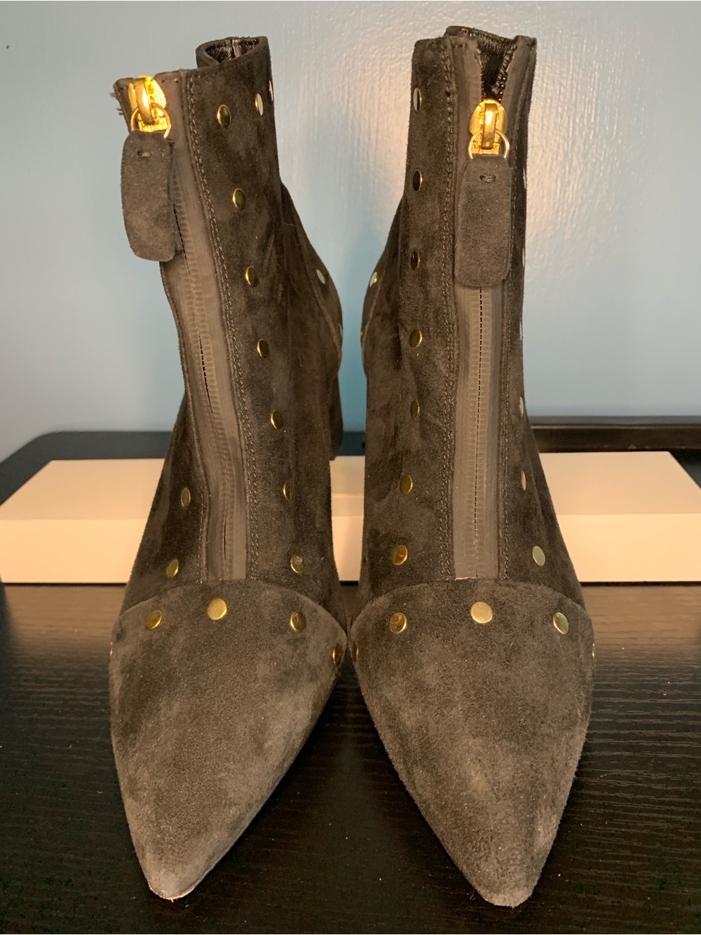 Attilio Giusti Leombruni Black Suede ITALY Boots with Gold Studs